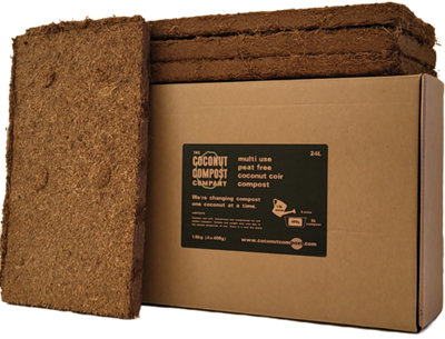 COCONUT COMPOST. Organic Coir Soil. 24L (4x6L) Peat Free + Plastic Free. Indoor + Outdoor Plants. Professional Standard.