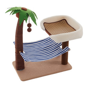 Coconut Tree Cat Tree Tower Kitten Scratching Post Pet Toy with Hammock and Hanging Ball