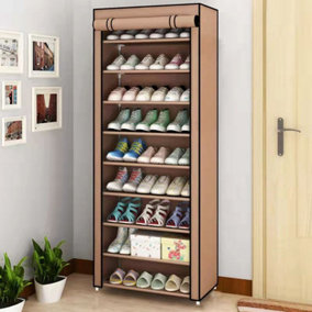 Coffee 10-Tier Dustproof Shoe Cabinet