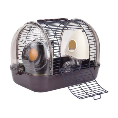 View of Coffee Color Plastic and Wire Hamster Cage with Play and water ...