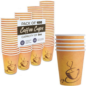 Coffee Cups for Hot Drinks with Insulated Lining Cups (Disposable 8oz Cups - 100 Pack)