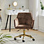 Coffee Ice Velvet Swivel Home Office Chair Desk Chair with Armrest
