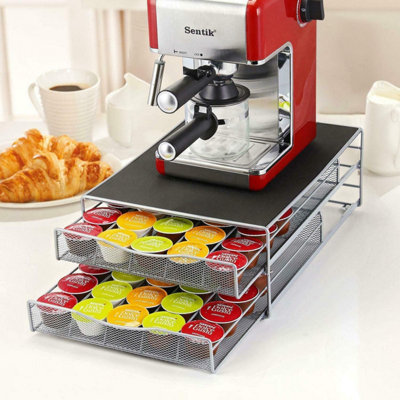 Coffee Machine Stand with 72 Capsule Pod Holder - 2 Tier Tea Machine ...