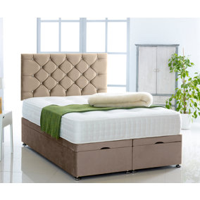 Coffee Plush Foot Lift Ottoman Bed With Memory Spring Mattress And  Studded Headboard 2FT6 Small Single