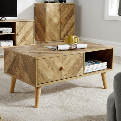 Coffee Table 1 Drawer Natural Open Storage Home Living Room Furniture Unit