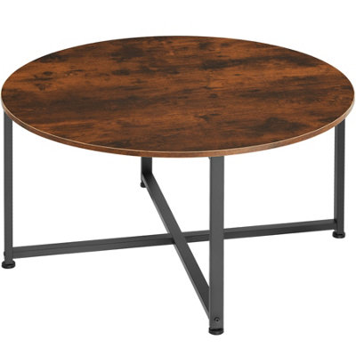 Coffee Table Aberdeen - round with height-adjustable plastic feet - Industrial wood dark, rustic