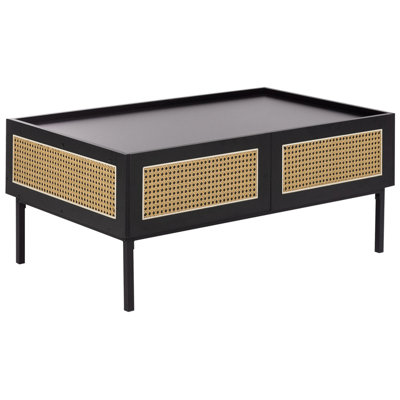 Coffee Table Black with Rattan CULLEN