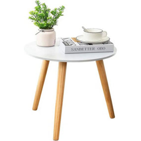 Coffee Table Modern Round Table with Three Solid Wooden Legs