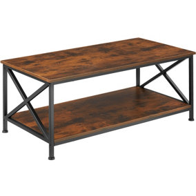 Coffee Table Pittsburgh - rectangular, with storage shelf - Industrial wood dark, rustic