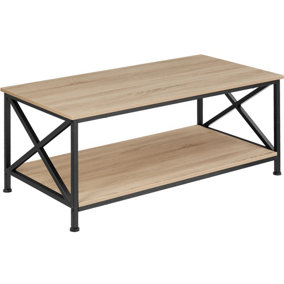 Coffee Table Pittsburgh - rectangular, with storage shelf - industrial wood light, oak Sonoma