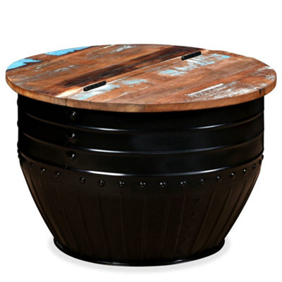 Gallery Detail: Coffee Table Solid Reclaimed Wood Black Barrel Shape