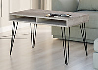 Coffee Table Storage Living Room Industrial Metal Hairpin Leg Grey Oak Effect MR