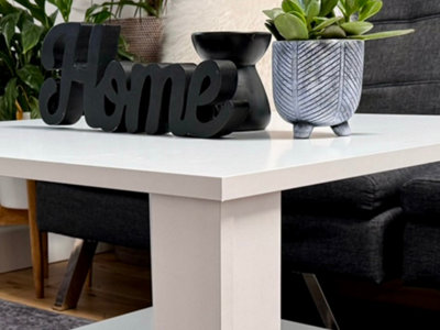 Coffee Table Storage Shelf 68cm Square Living Room Table White Matt Side Lamp Table Modern Ode