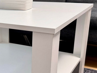 Coffee Table Storage Shelf 68cm Square Living Room Table White Matt Side Lamp Table Modern Ode
