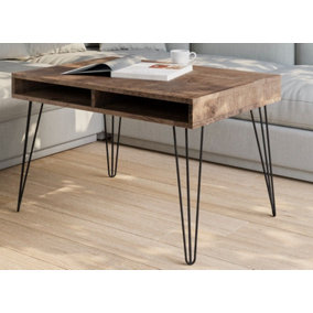 Coffee Table Storage Shelf Living Room Industrial Metal Hairpin Leg Oak Effec MR