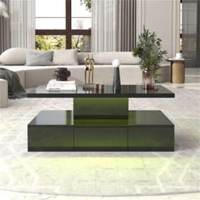 Coffee Table, Table with Drawer, High-gloss Finish, Side Table with Two Storage Levels, With LED Light