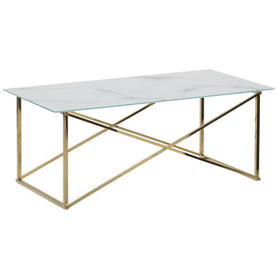 Coffee Table Tempered Glass Marble Effect Gold EMPORIA