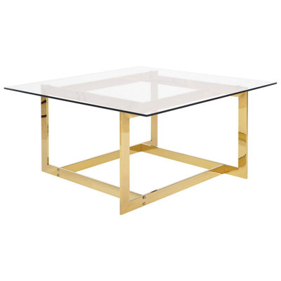 Coffee Table Tempered Glass Polished Gold CRYSTAL