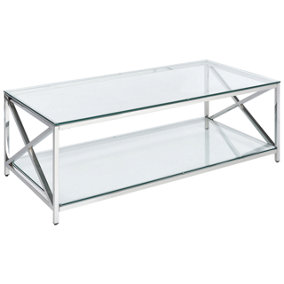 Coffee Table Tempered Glass Polished Silver AUDET