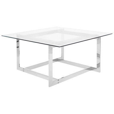 Coffee Table Tempered Glass Polished Silver CRYSTAL