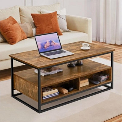 Coffee Table w Storge Drawers & Shelves Retro Centre Table for Living ...