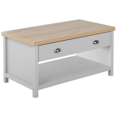 Coffee Table with Drawer Grey with Light Wood CLIO