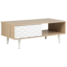 Coffee Table with Drawer White and Light Wood SWANSEA
