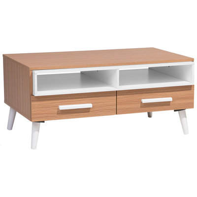 Coffee Table with Drawers Light Wood with White ALLOA