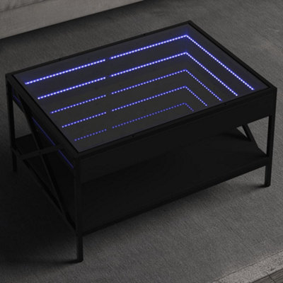 Coffee Table with Infinity LED Black 70x50x38 cm