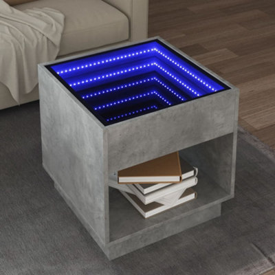 Coffee Table with Infinity LED Concrete Grey 50x50x50 cm