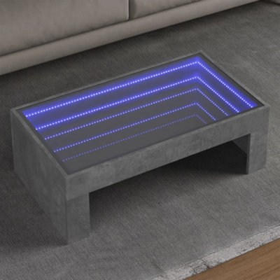 Coffee Table with Infinity LED Concrete Grey 90x50x30 cm