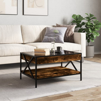 【Tk】BINA ALEC COFFEE TABLE Coffee Table with Infinity LED Smoked Oak 70x50x38 cm