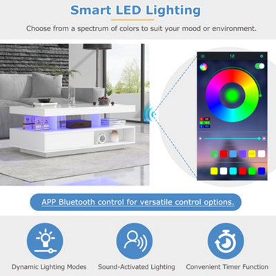Coffee Table with LED Lights and Storage - Modern High Gloss Center ...
