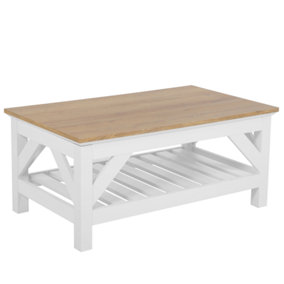 Coffee Table with Shelf White and Light Wood SAVANNAH