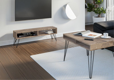 Coffee Table with Storage Living Room Industrial Loft Metal Legs Platinum