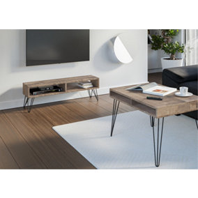 Coffee Table with Storage Living Room Industrial Loft Metal Legs Platinum