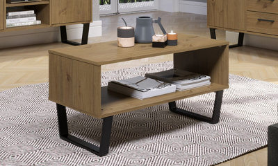 Coffee table with under storage shelf, Antique waxed pine