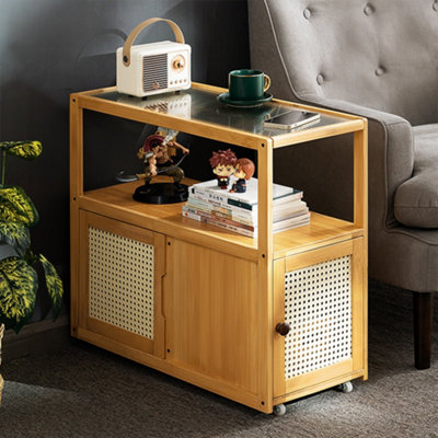 Coffee Table with Wheels Cabinet Storage Movable