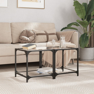 Coffee Tables with Transparent Glass Top 2 pcs 40x40x40 cm Steel