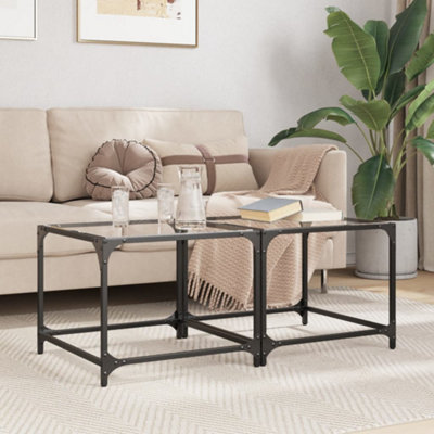 Coffee Tables with Transparent Glass Top 2 pcs 50x50x40 cm Steel
