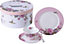 Coffee Tea Cup and Saucer 7.5" Dessert Plate Set 3 Shabby Chic Vintage Porcelain Bird Butterfly Floral Gift Box (Pink)