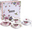 Coffee Tea cup and Saucer set 4 Shabby Chic Vintage porcelain Bird Butterfly Flora Gift Box (1 set of 4)