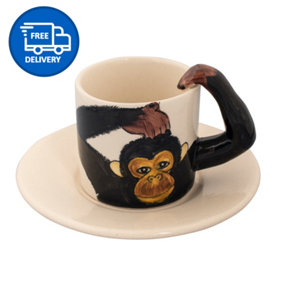 Coffee Tea Cups and Saucers Set Monkey Mug by Laeto House & Home - INCLUDING FREE DELIVERY