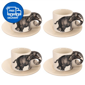 Coffee Tea Cups and Saucers Set of 4 Elephant Mug by Laeto House & Home - INCLUDING FREE DELIVERY