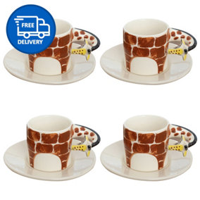 Coffee Tea Cups and Saucers Set of 4 Giraffe Mug by Laeto House & Home - INCLUDING FREE DELIVERY