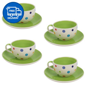 Coffee Tea Cups and Saucers Set of 4 Polka Dot Print by Laeto House & Home - INCLUDING FREE DELIVERY