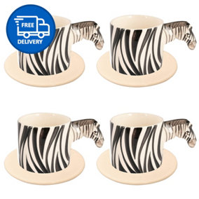 Coffee Tea Cups and Saucers Set of 4 Zebra Mug by Laeto House & Home - INCLUDING FREE DELIVERY