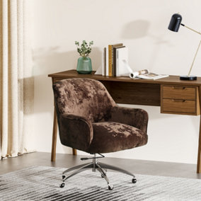 Coffee Velvet Upholstered Wheeled Swivel Office Chair 63.5cm W x 70cm D x 83.5cm H