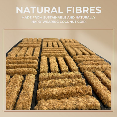 Coir Door Mat - 100% Natural Sustainable Dirt Trapping Heavy Duty Fibres - Non-Slip Rubber Backing - Indoor / Outdoor - 60cm x 40c - 3