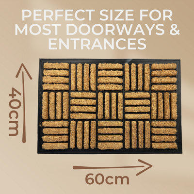 Coir Door Mat - 100% Natural Sustainable Dirt Trapping Heavy Duty Fibres - Non-Slip Rubber Backing - Indoor / Outdoor - 60cm x 40c - 4